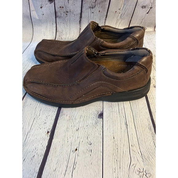 Men's Clark's Pickett Brown Oily Gras Leather Shoes SZ 10W - Picture 2 of 3